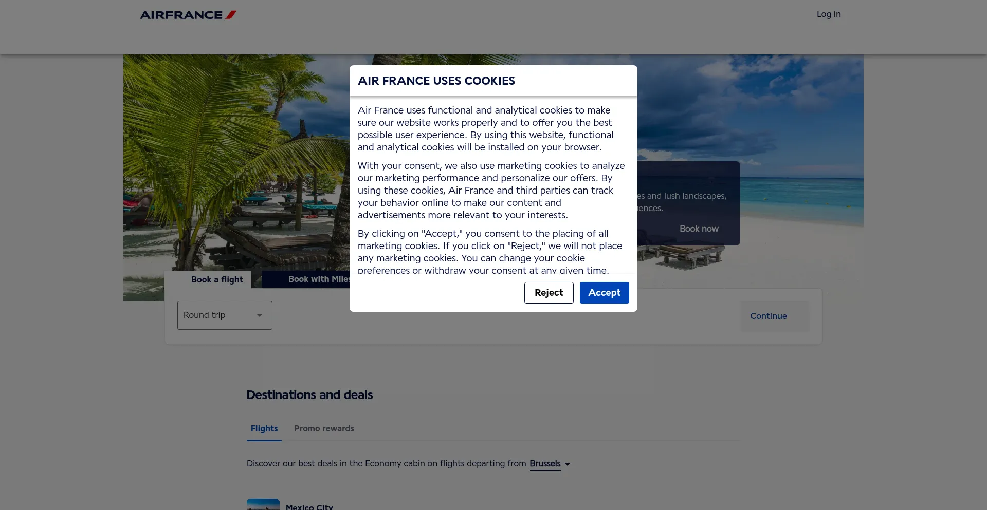 Website screenshot of Wwws.airfrance.be