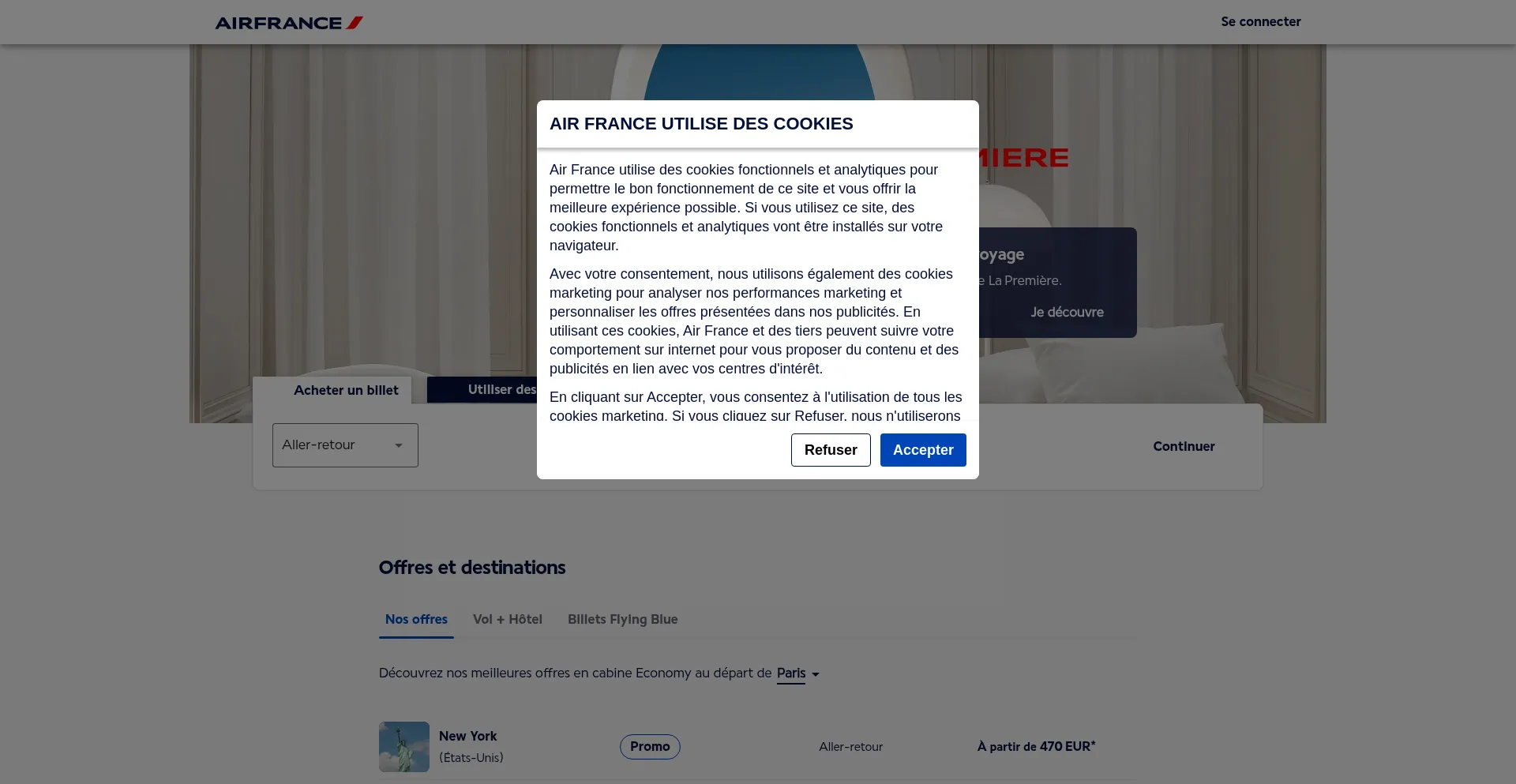 Website screenshot of Wwws.airfrance.fr