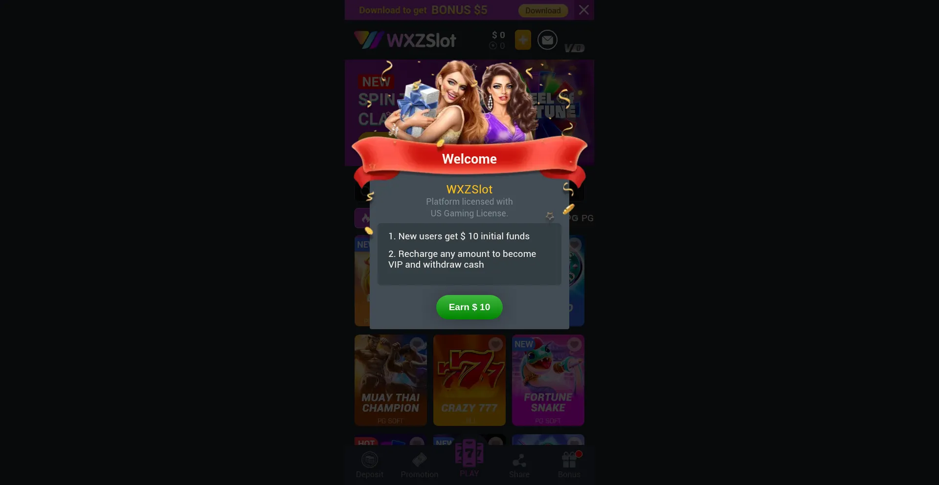 Website screenshot of Wxzslot.vip