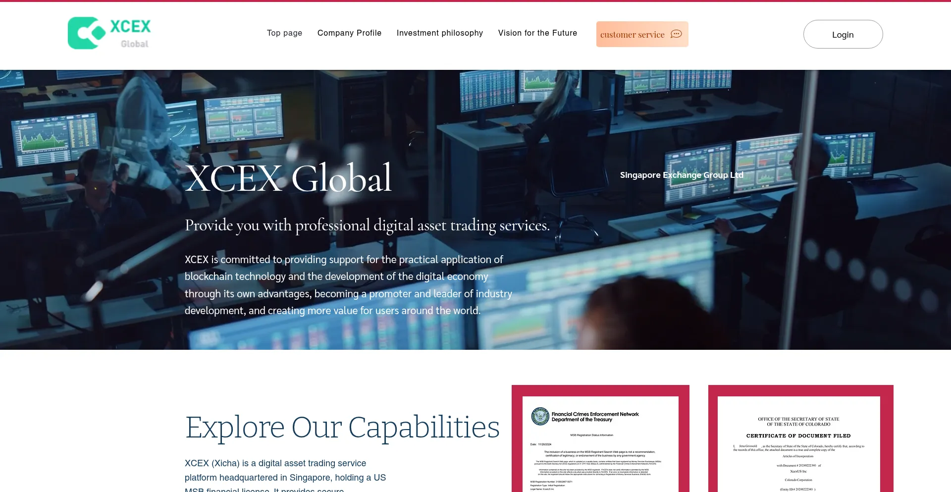 Website screenshot of Xcex-us.com