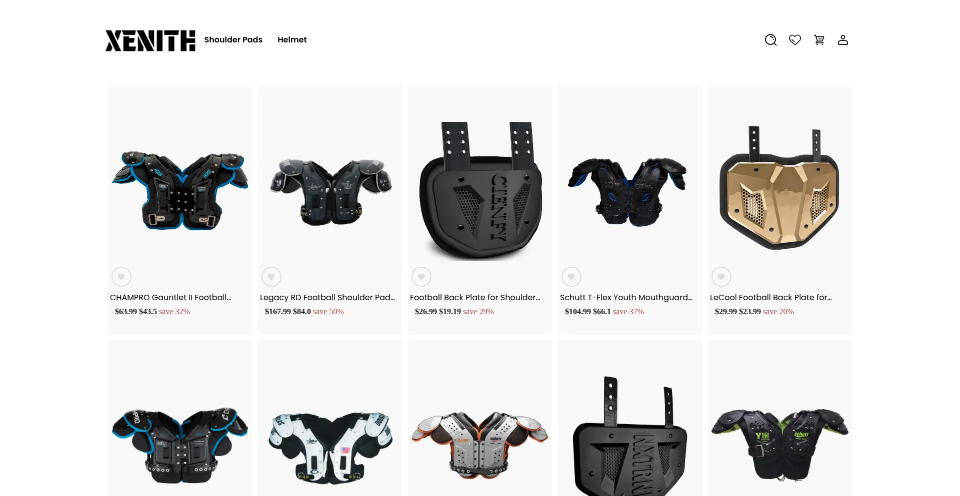 Website screenshot of Xenithfootballgear.shop
