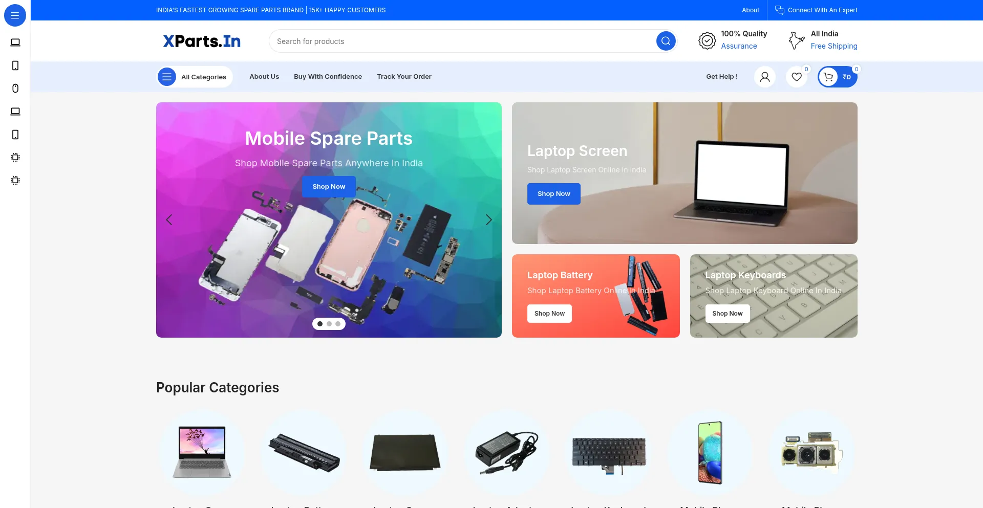 Website screenshot of Xparts.in