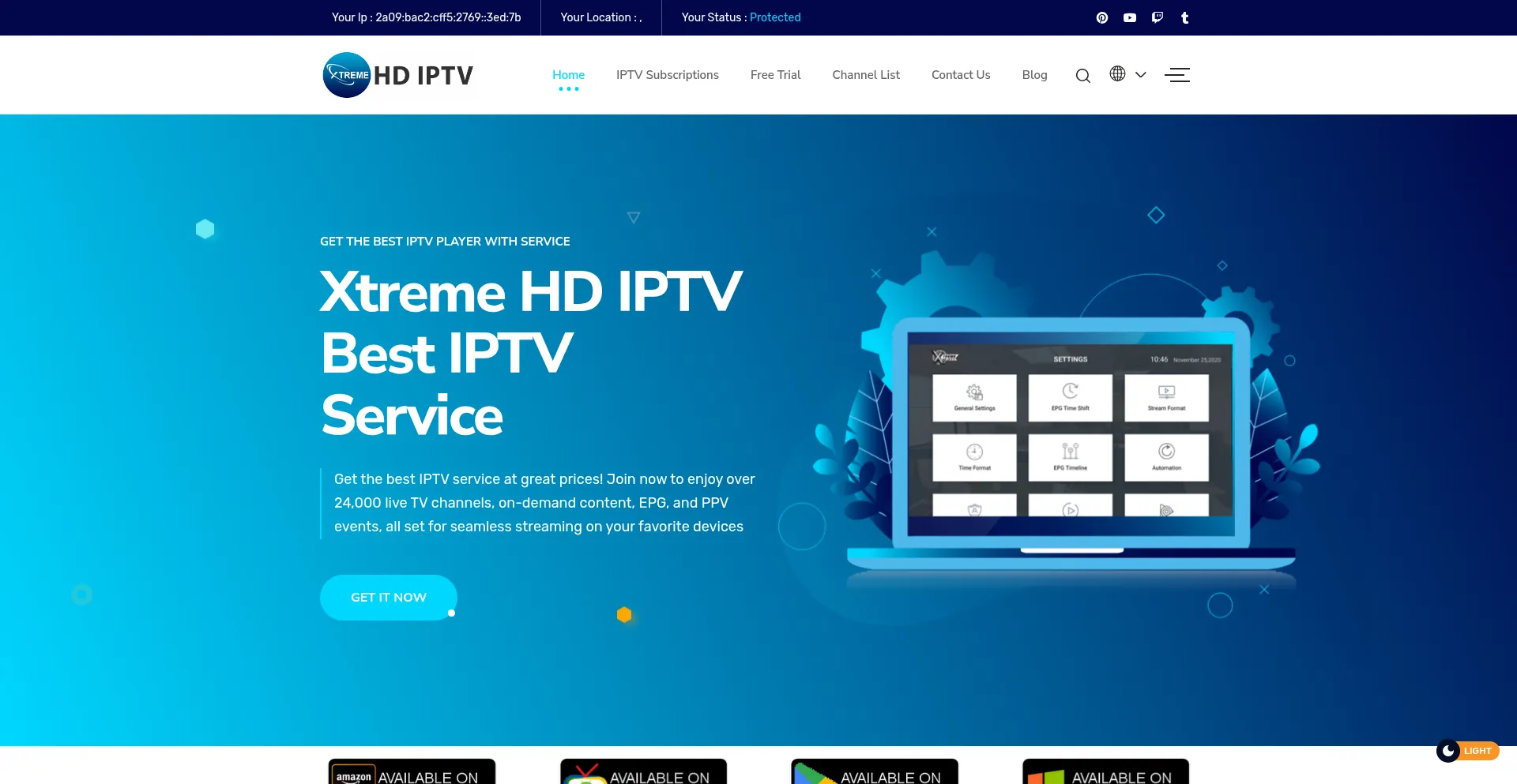 Website screenshot of Xtremeshdiptv.org