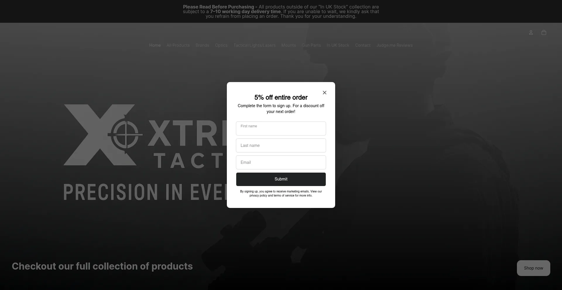 Website screenshot of Xtremetactical.co.uk