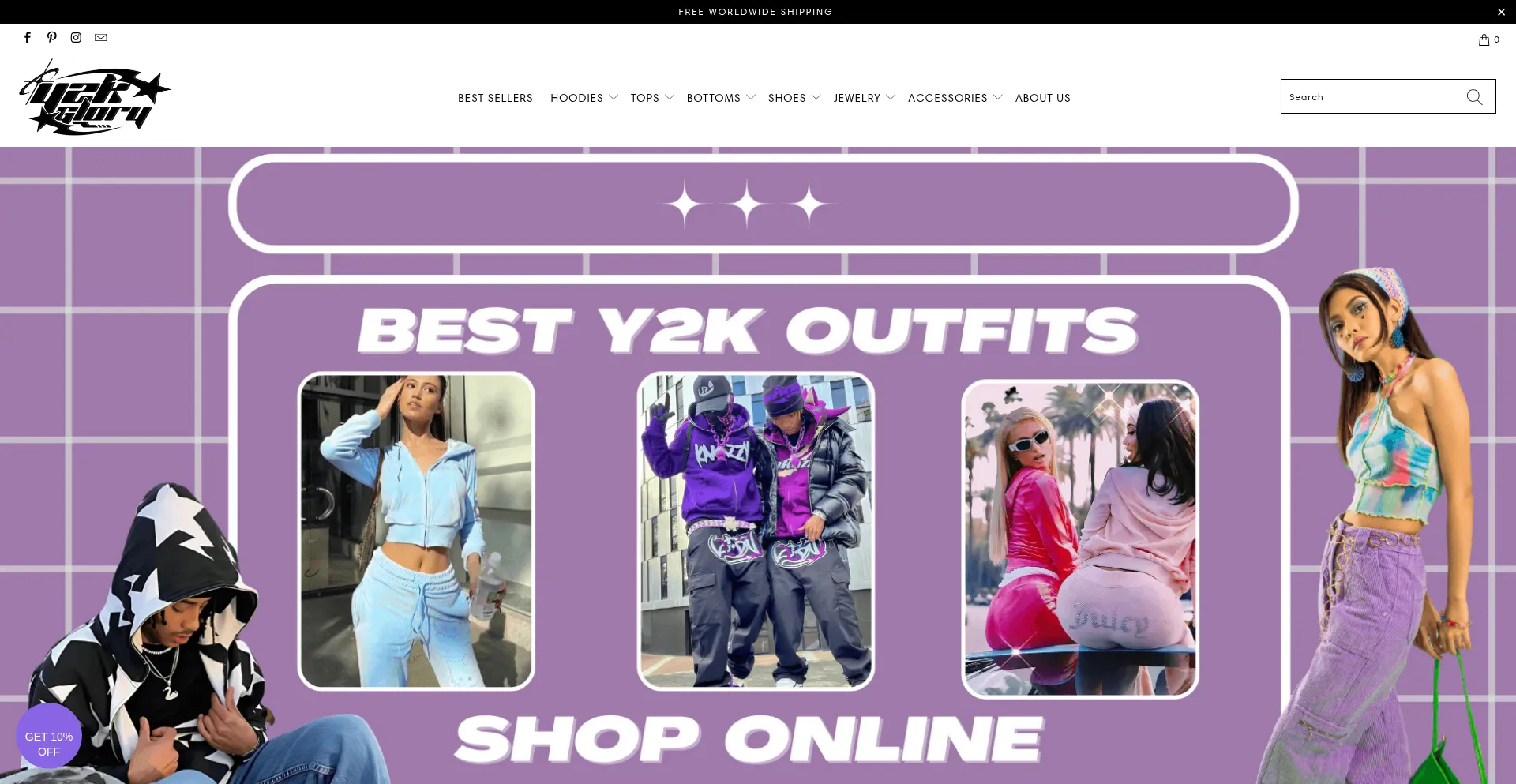 Website screenshot of Y2k-glory.com