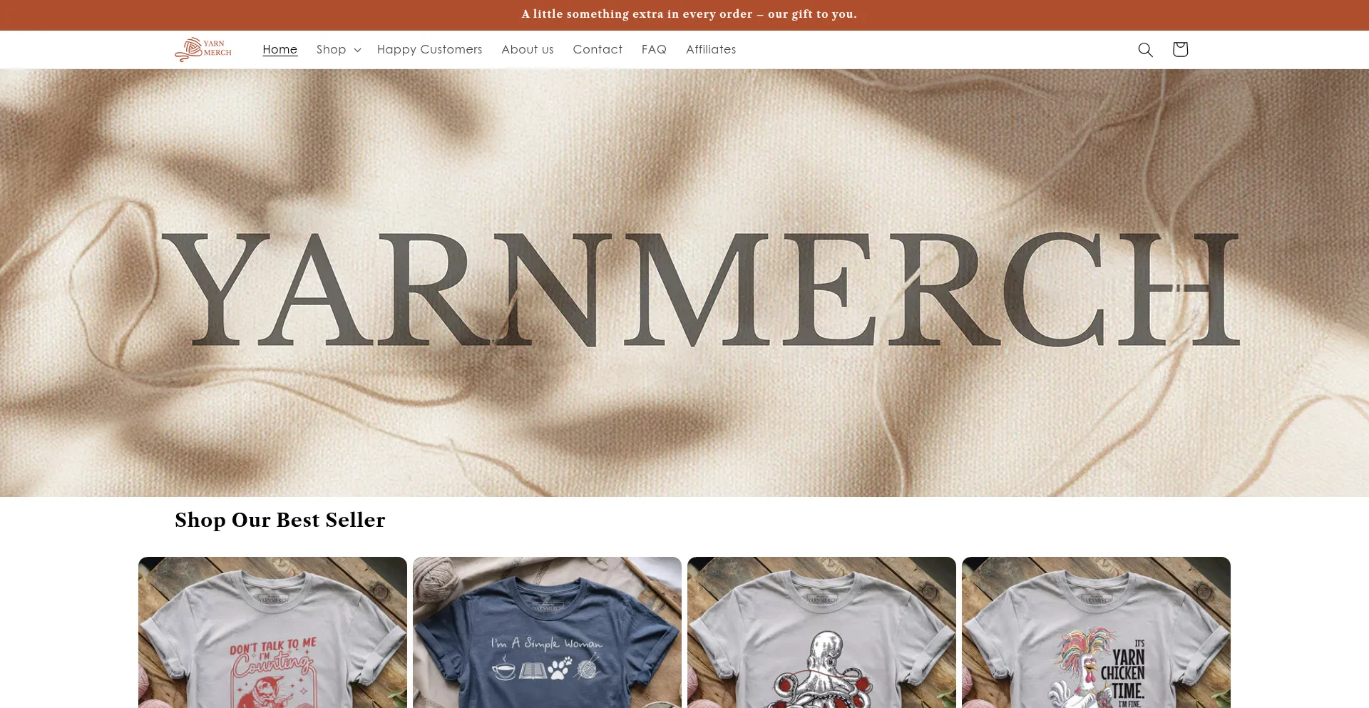 Website screenshot of Yarnmerch.com