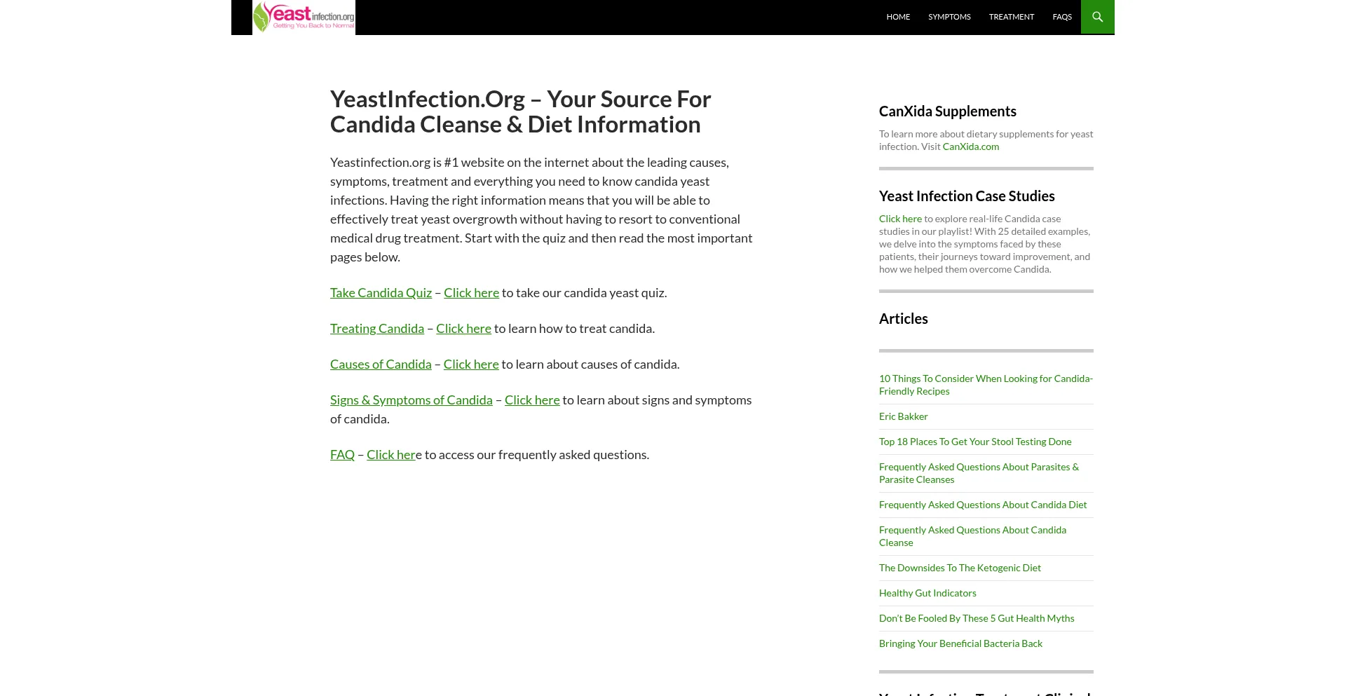 Website screenshot of Yeastinfection.org