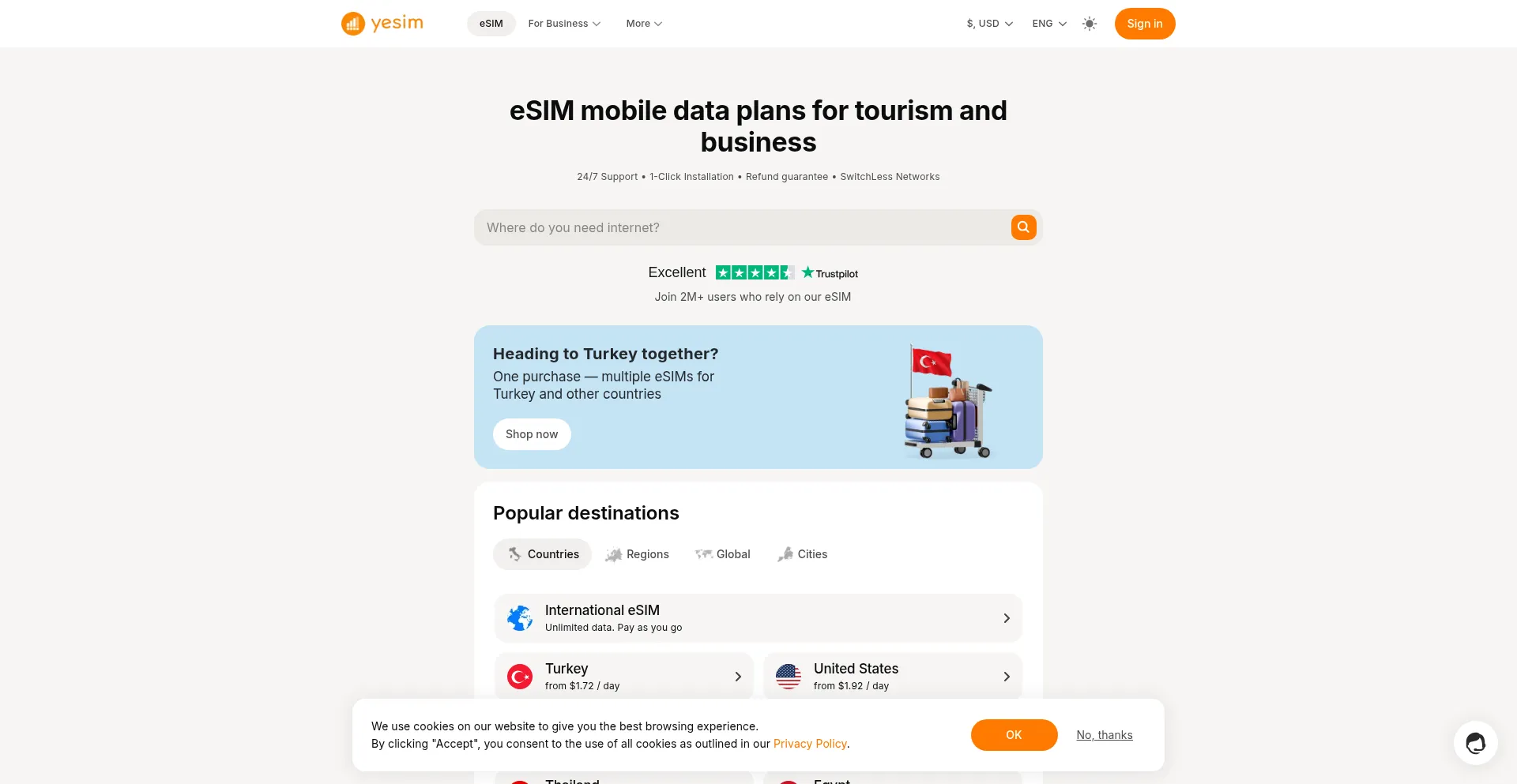 Website screenshot of Yesim.tech