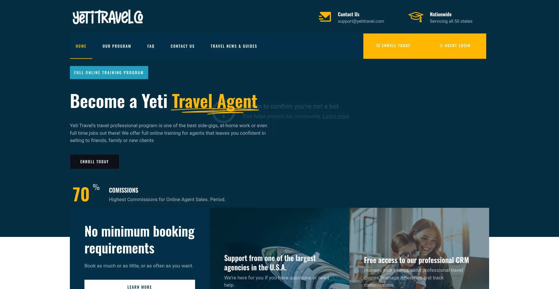 Website screenshot of Yetitravel.com