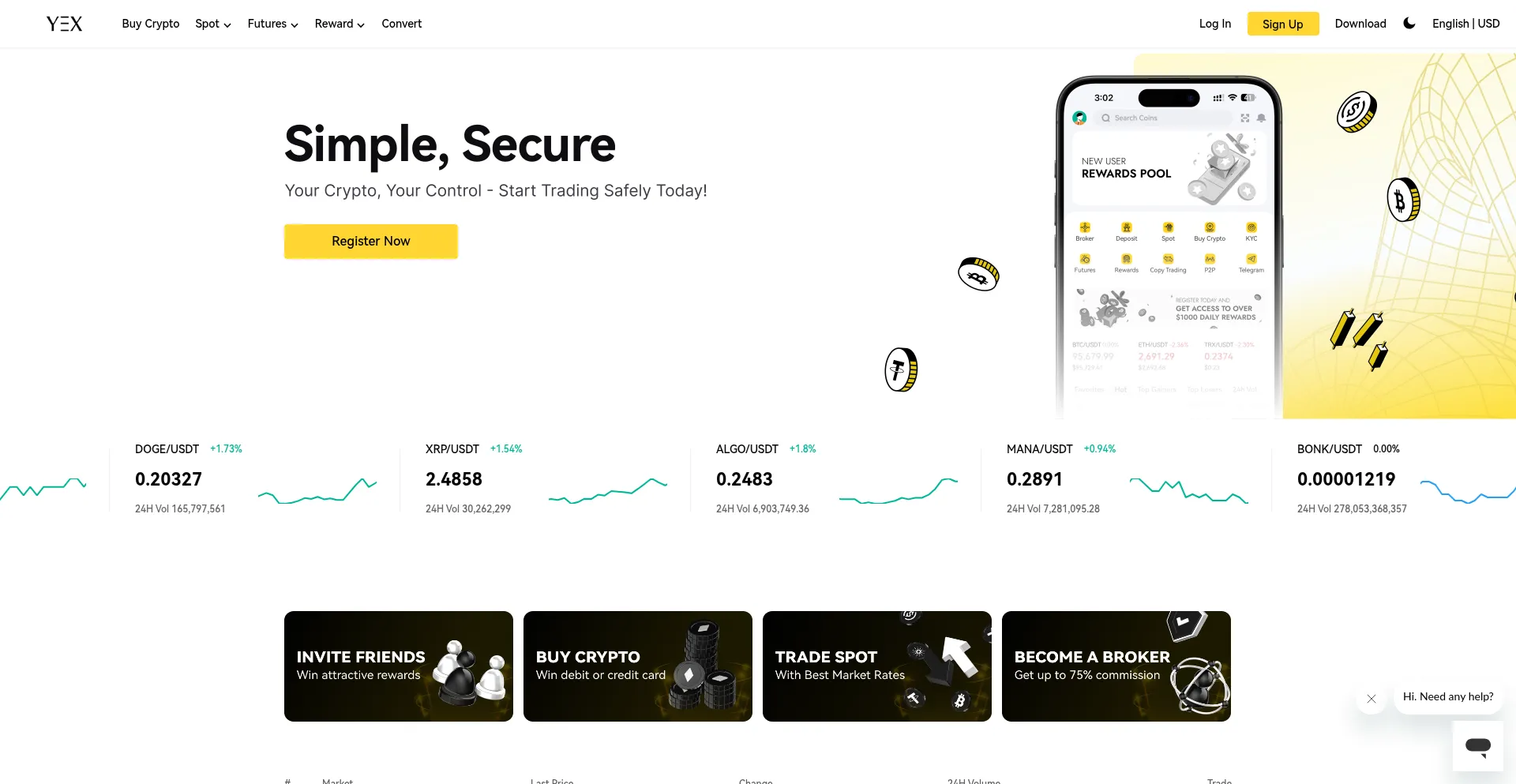 Website screenshot of Yex.io