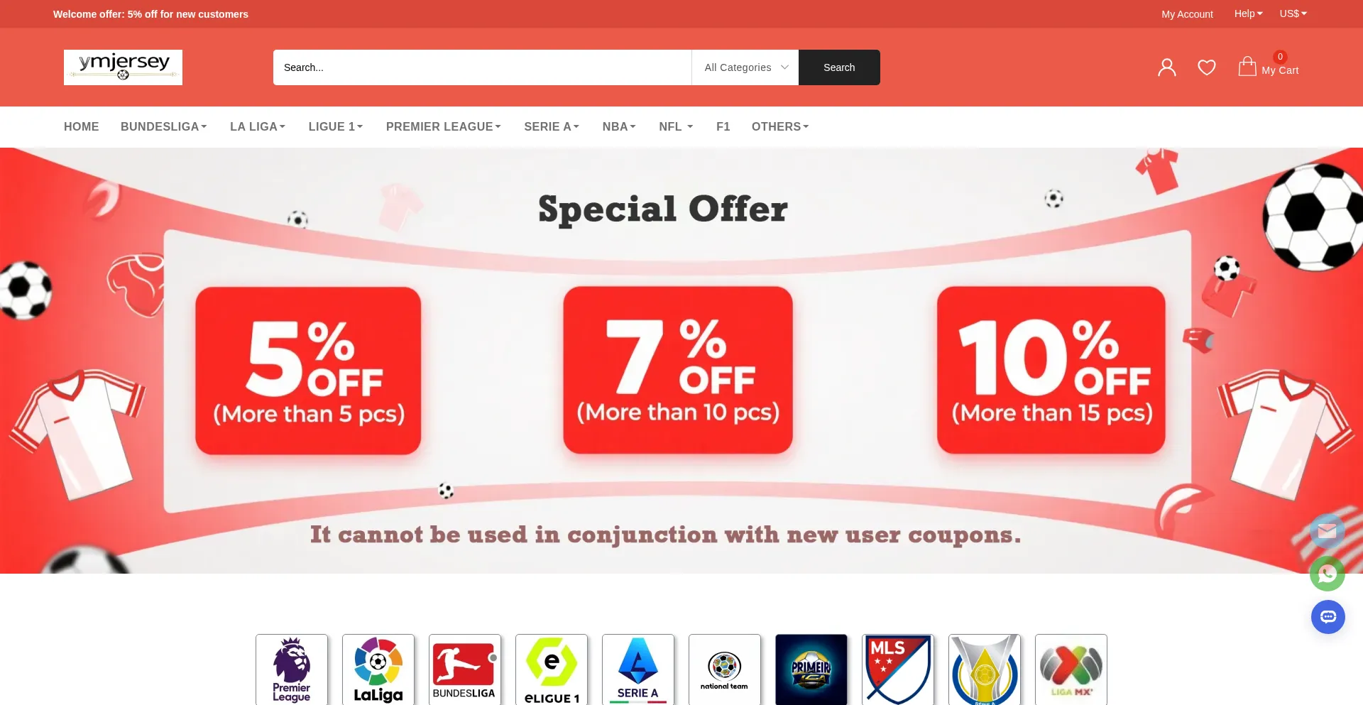 Website screenshot of Ymjersey.com