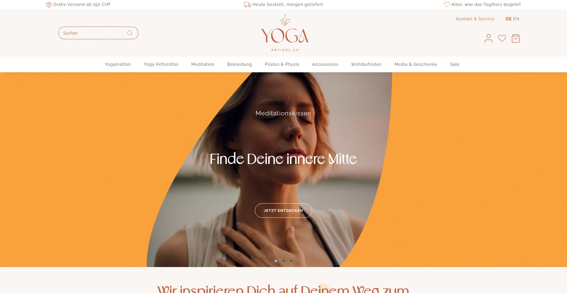 Website screenshot of Yoga-artikel.ch