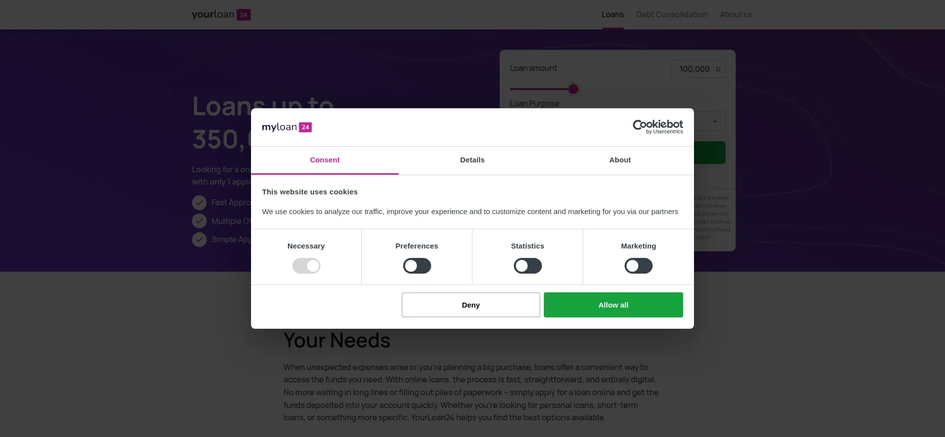 Website screenshot of Yourloan24.co.za