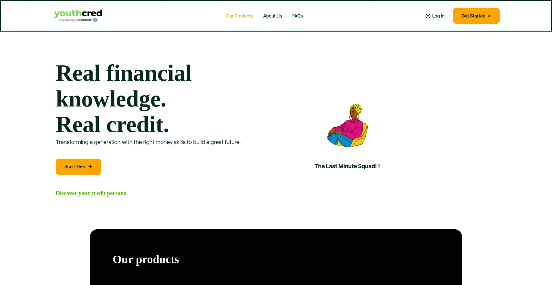 Website screenshot of Youthcred.com