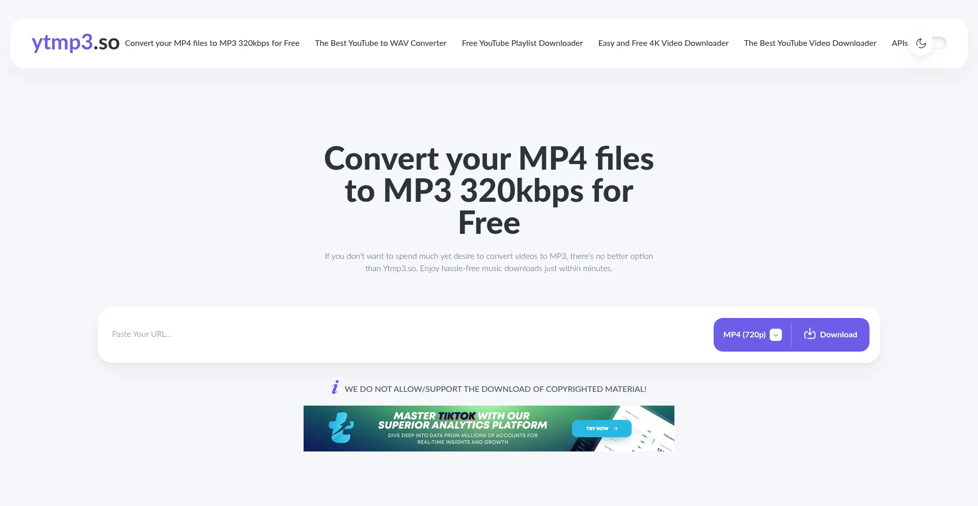 Website screenshot of Ytmp3.so