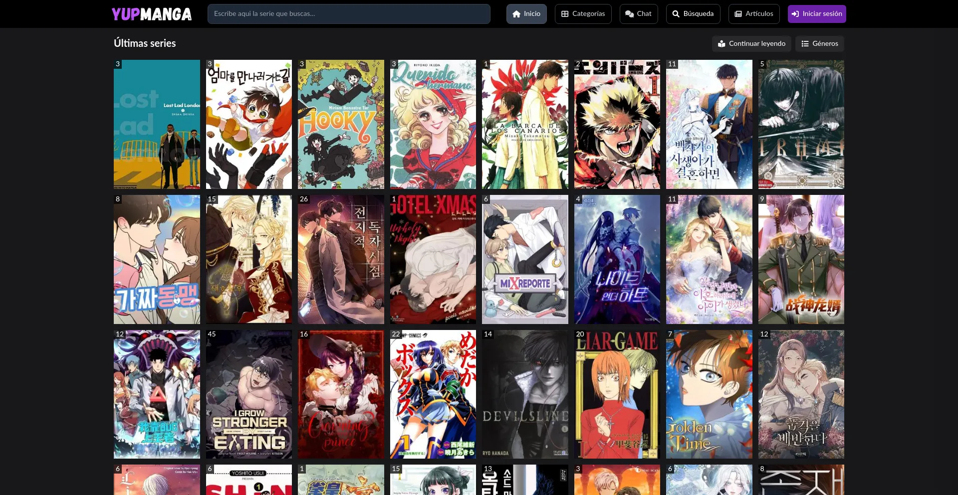 Website screenshot of Yupmanga.com