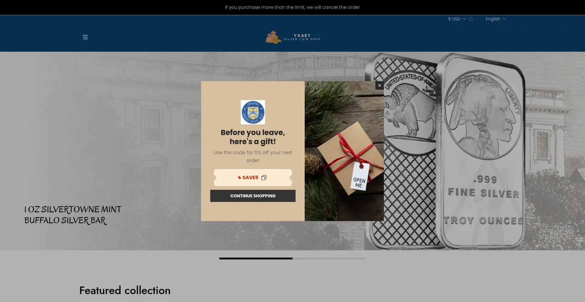 Website screenshot of Yxaet.shop