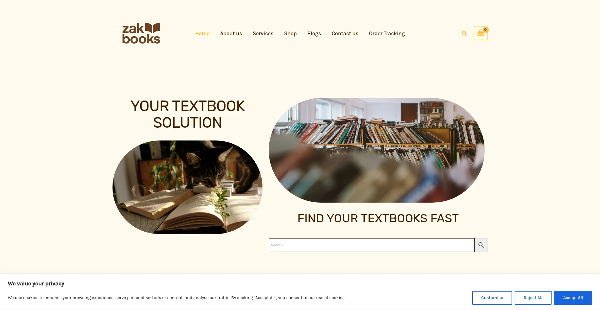 Website screenshot of Zakbooks.com