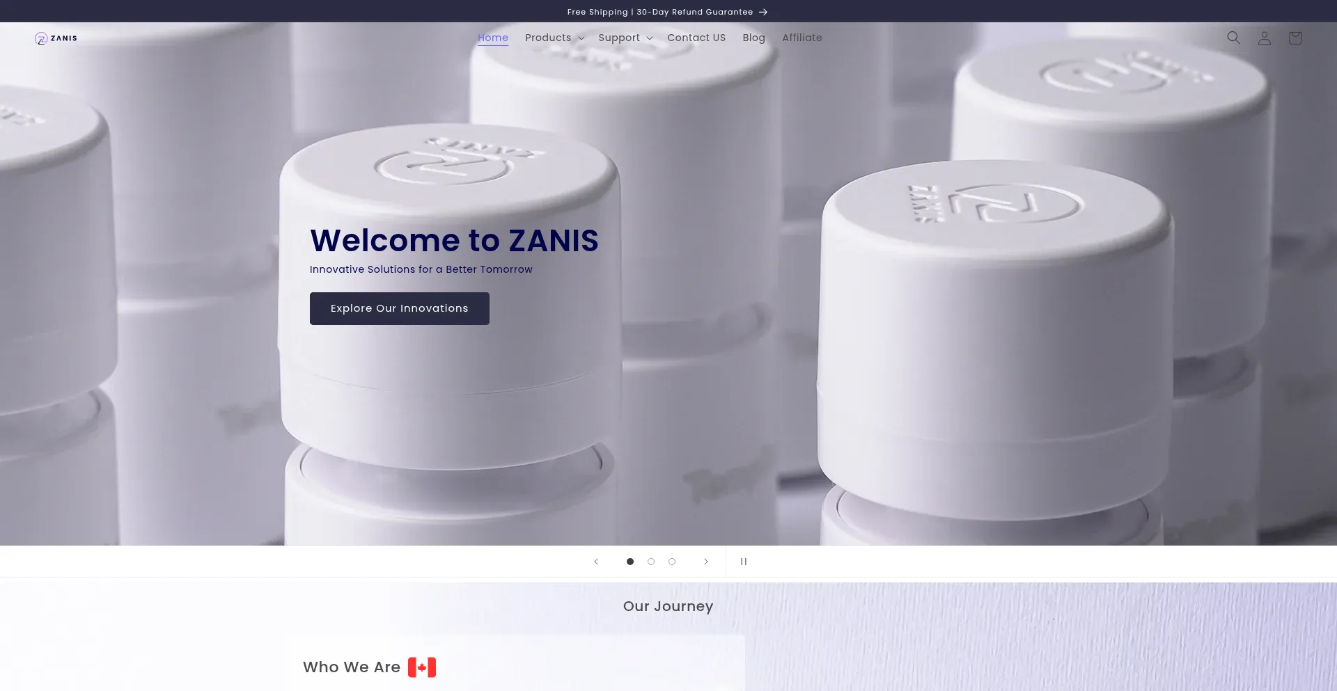 Website screenshot of Zanis.io