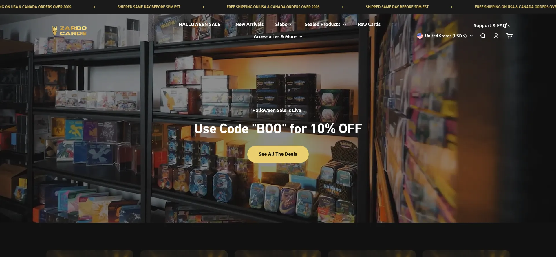 Website screenshot of Zardocards.com