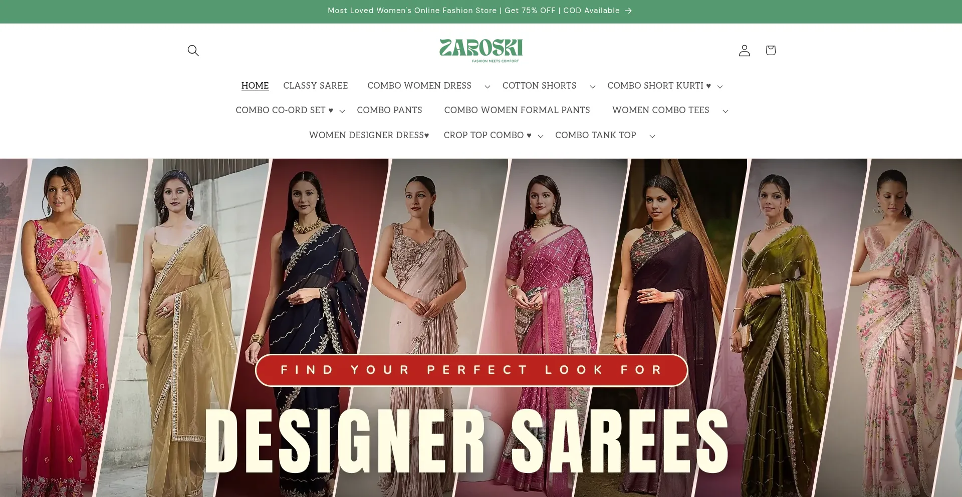 Website screenshot of Zaroski.in