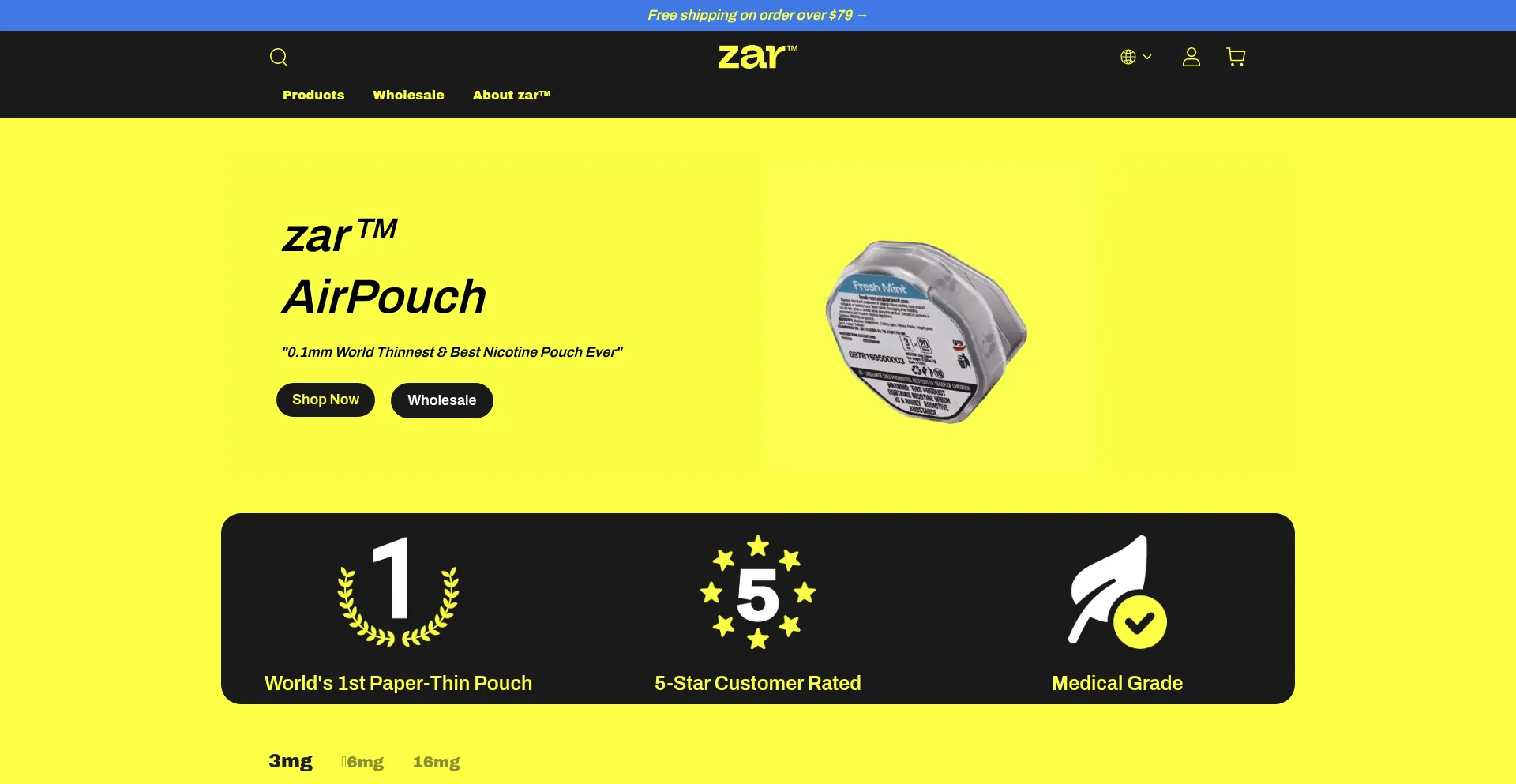 Website screenshot of Zarpouch.shop