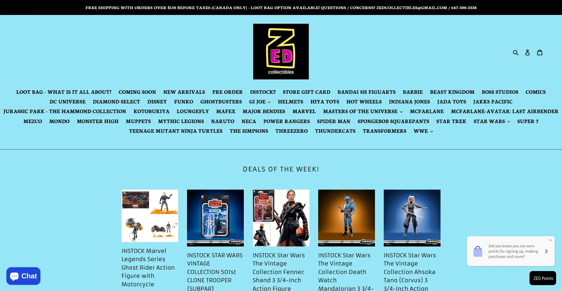 Website screenshot of Zedcollectibles.ca