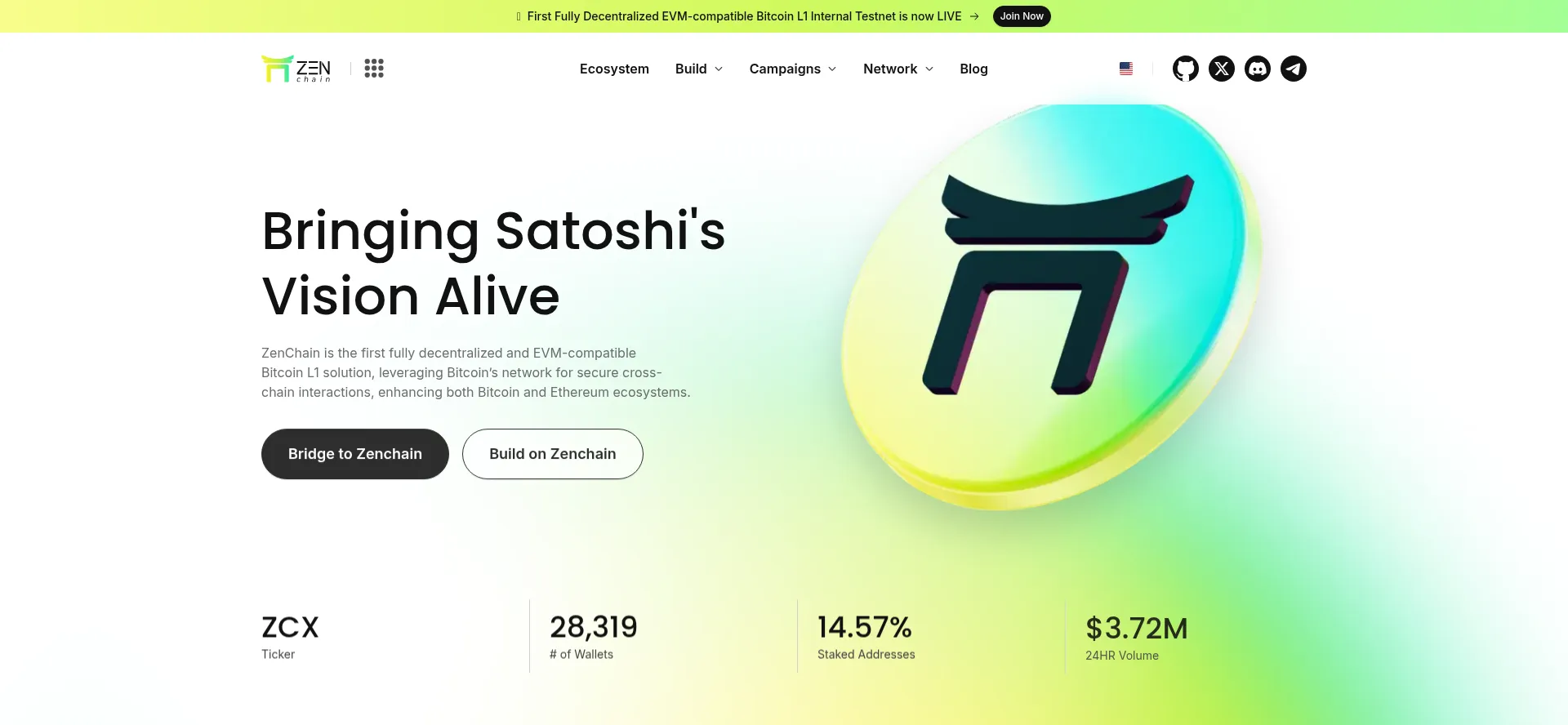 Website screenshot of Zenchain.io