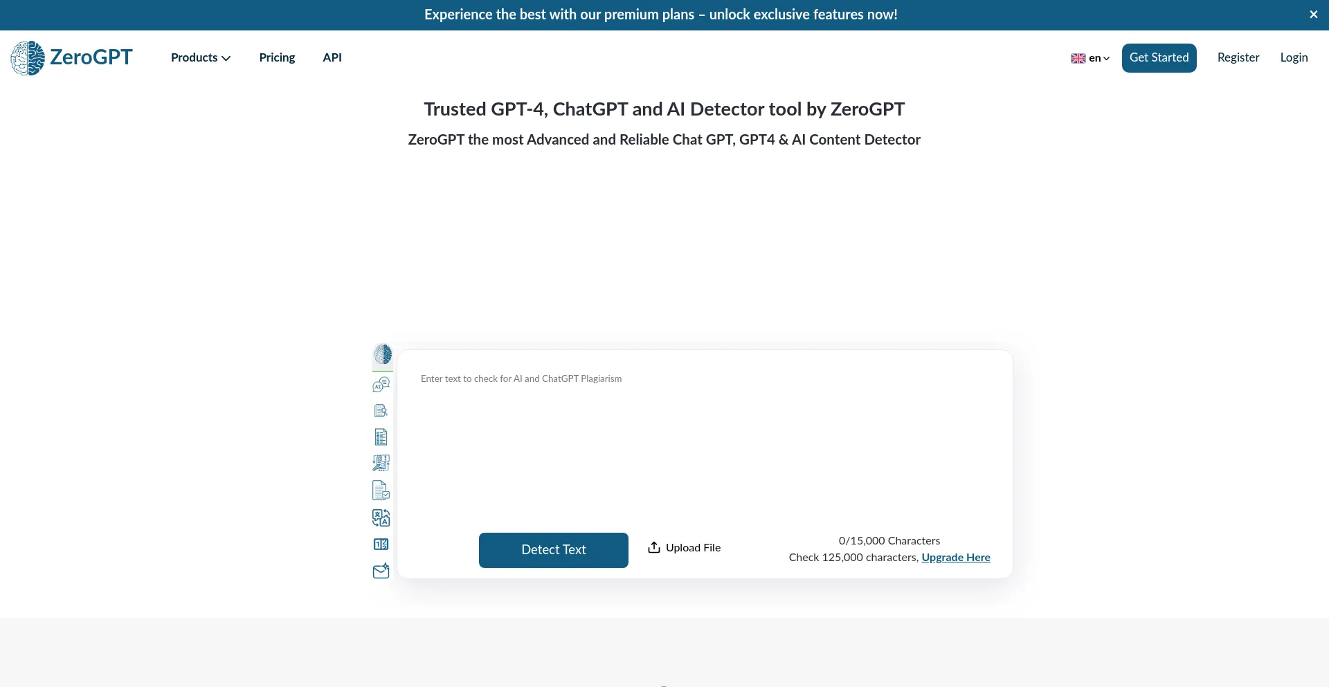 Website screenshot of Zerogpt.com
