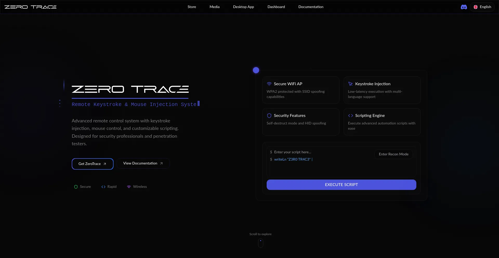 Website screenshot of Zerotrace.pw