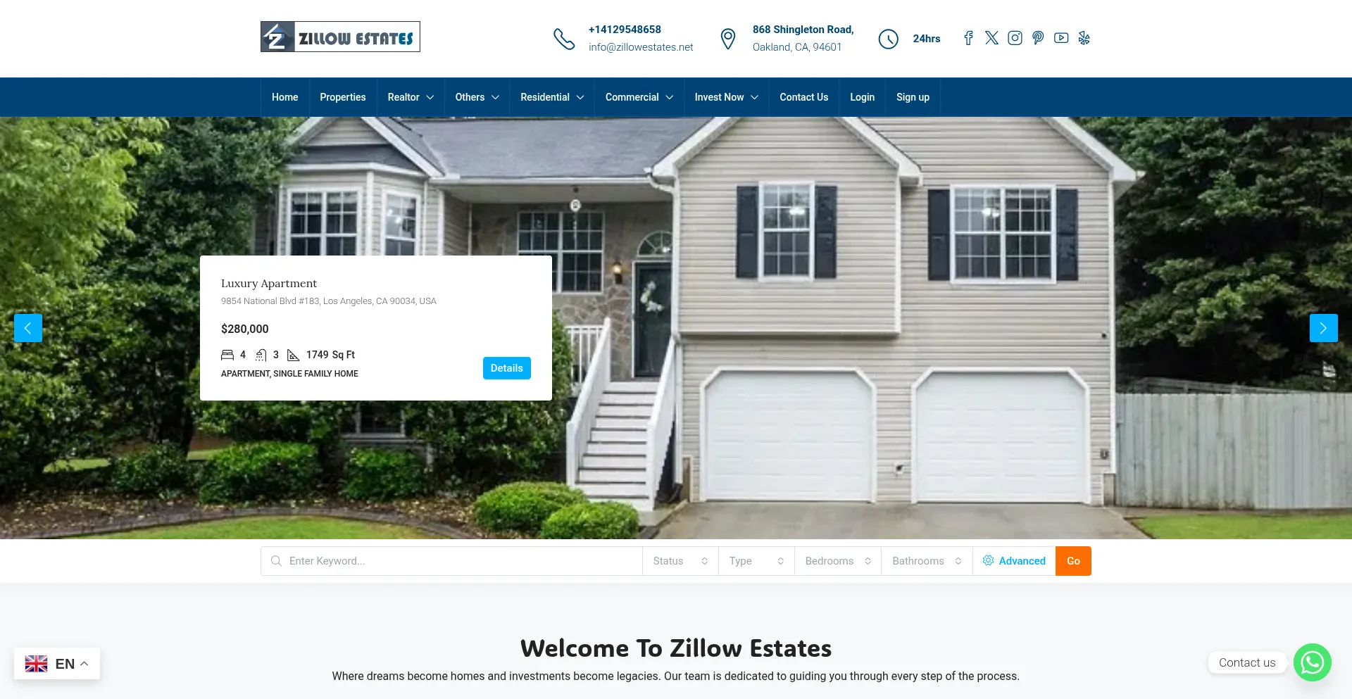 Website screenshot of Zillowestates.net