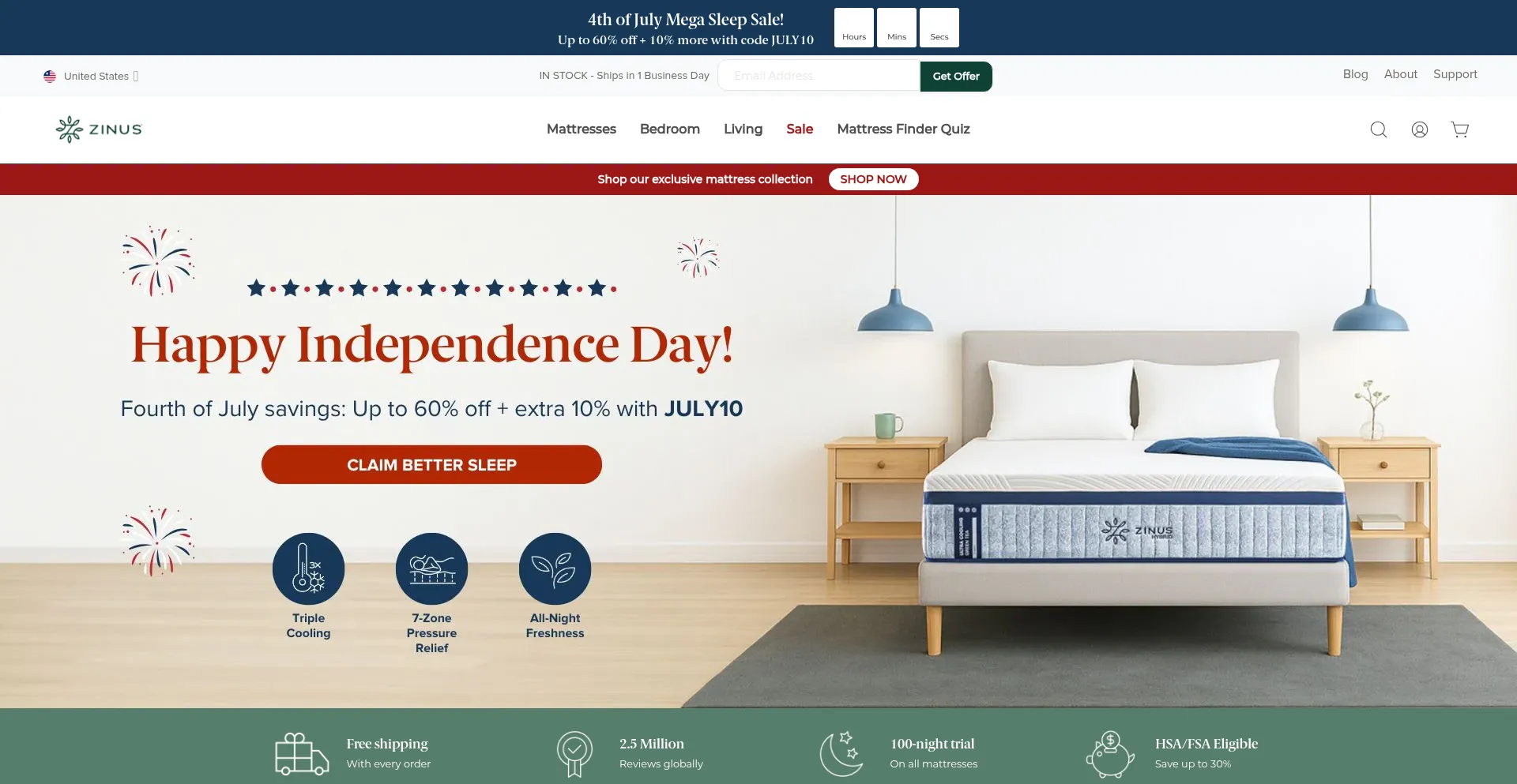 Website screenshot of Zinus.com