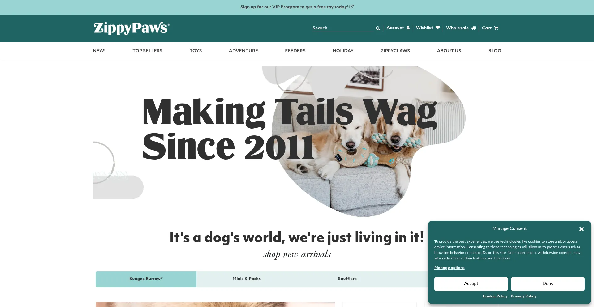 Website screenshot of Zippypaws.com