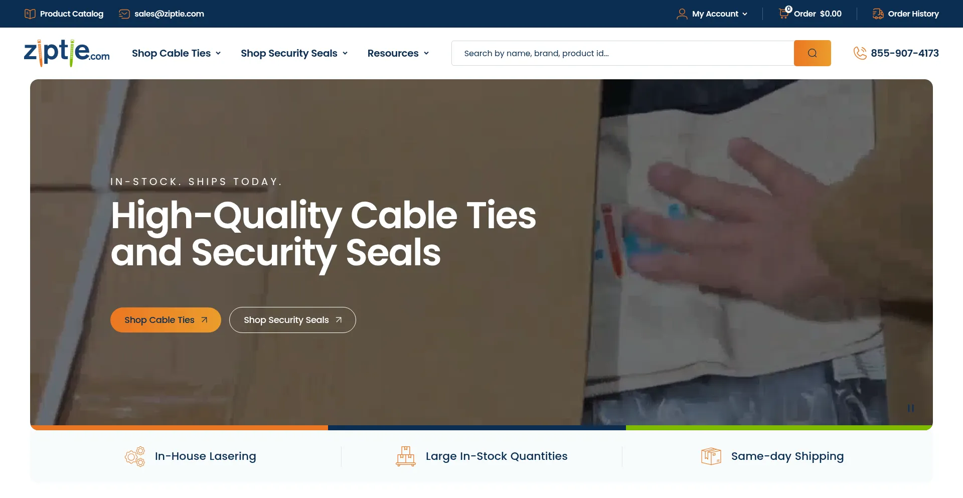 Website screenshot of Ziptie.com