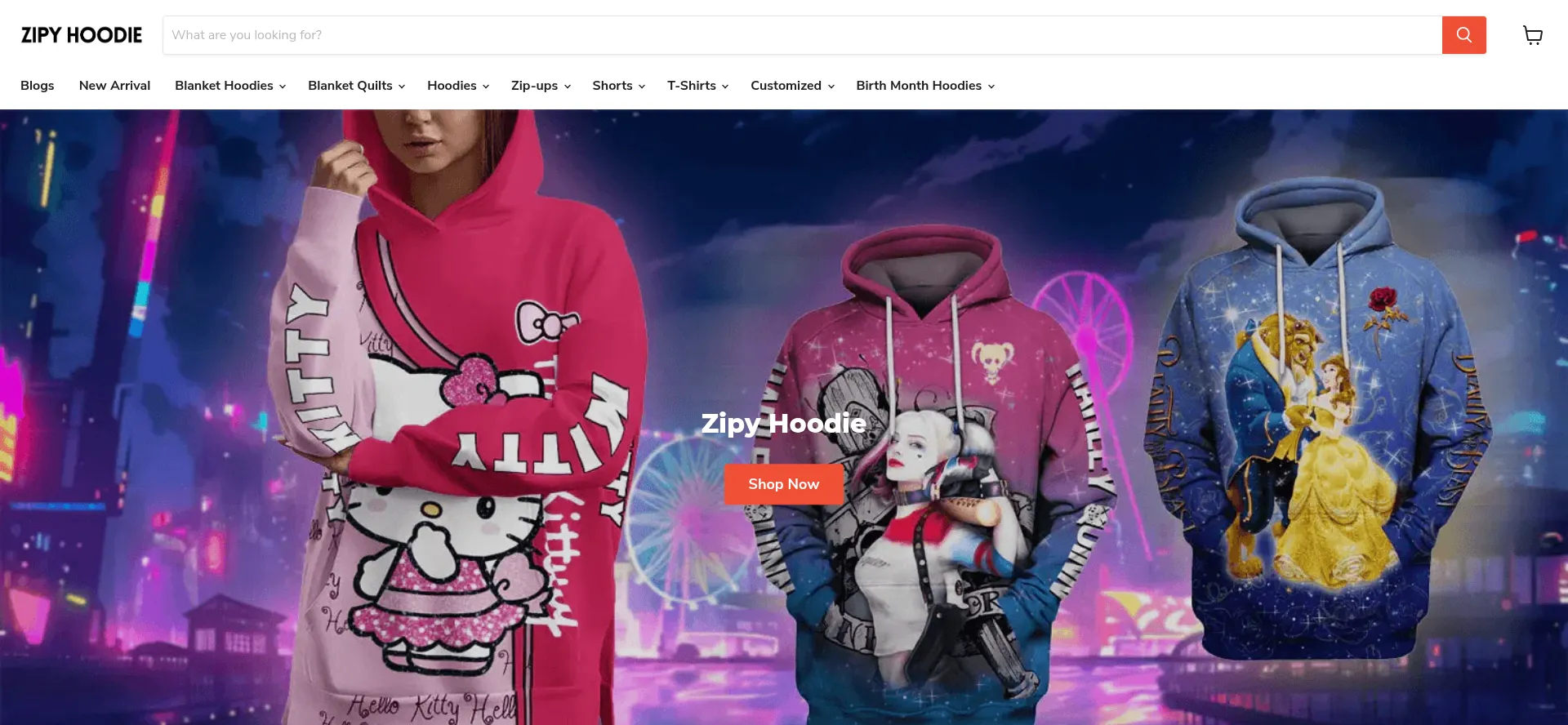 Website screenshot of Zipyhoodie.com