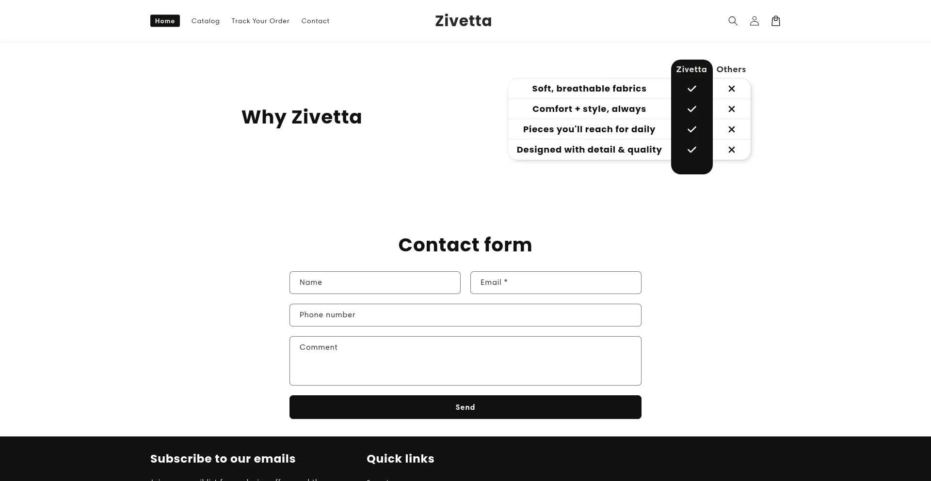 Website screenshot of Zivetta.shop