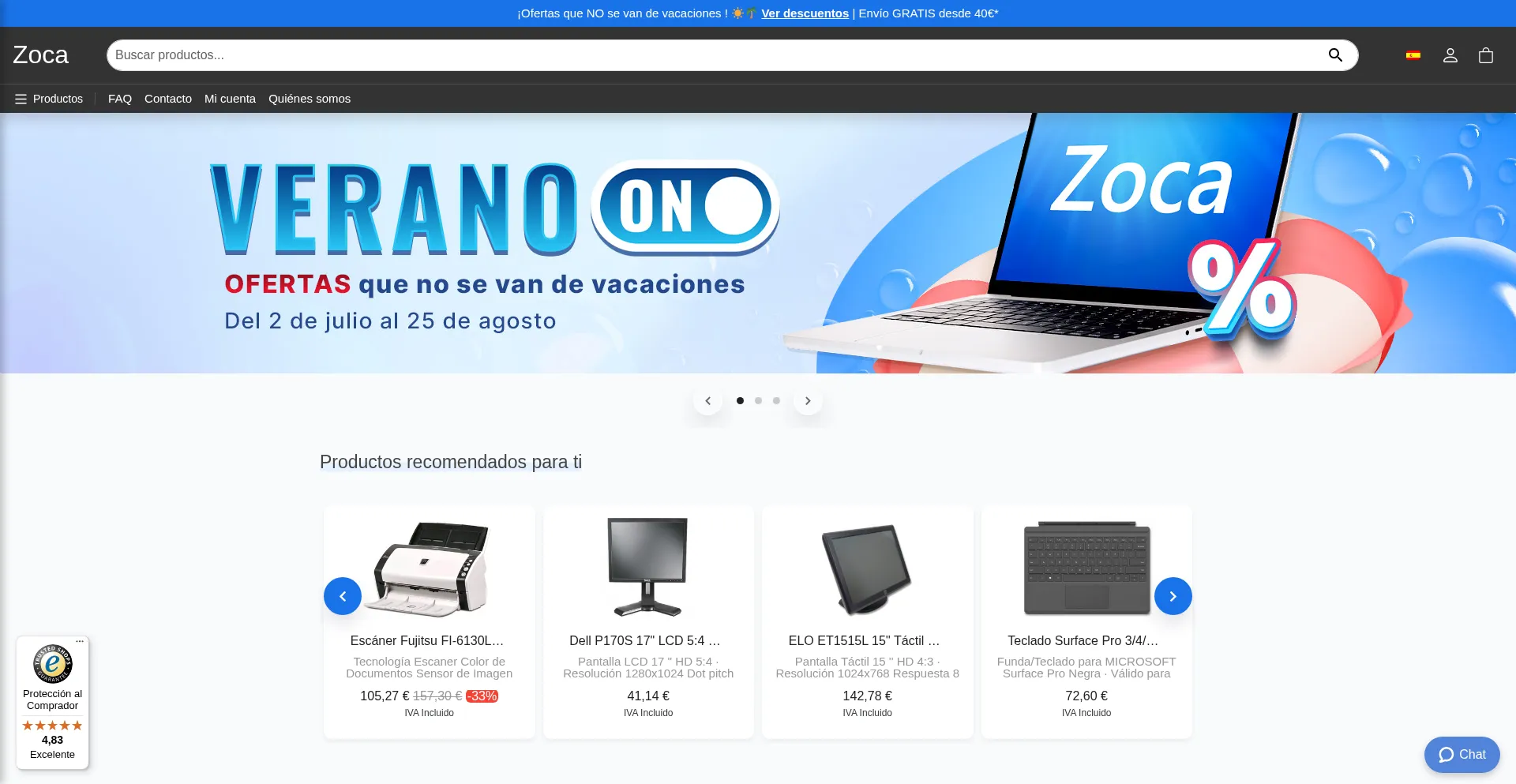 Website screenshot of Zoca.es