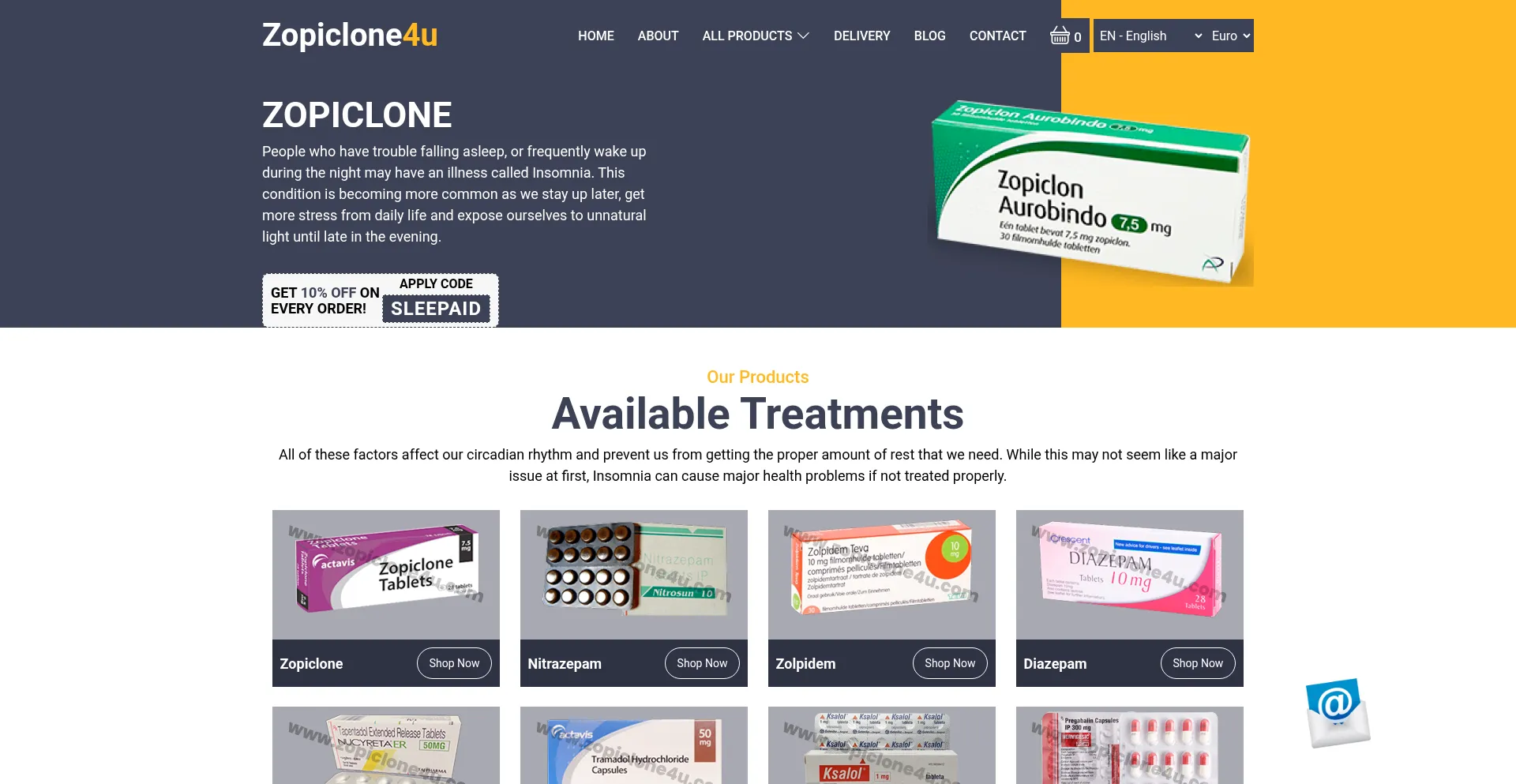 Website screenshot of Zopiclone4u.com