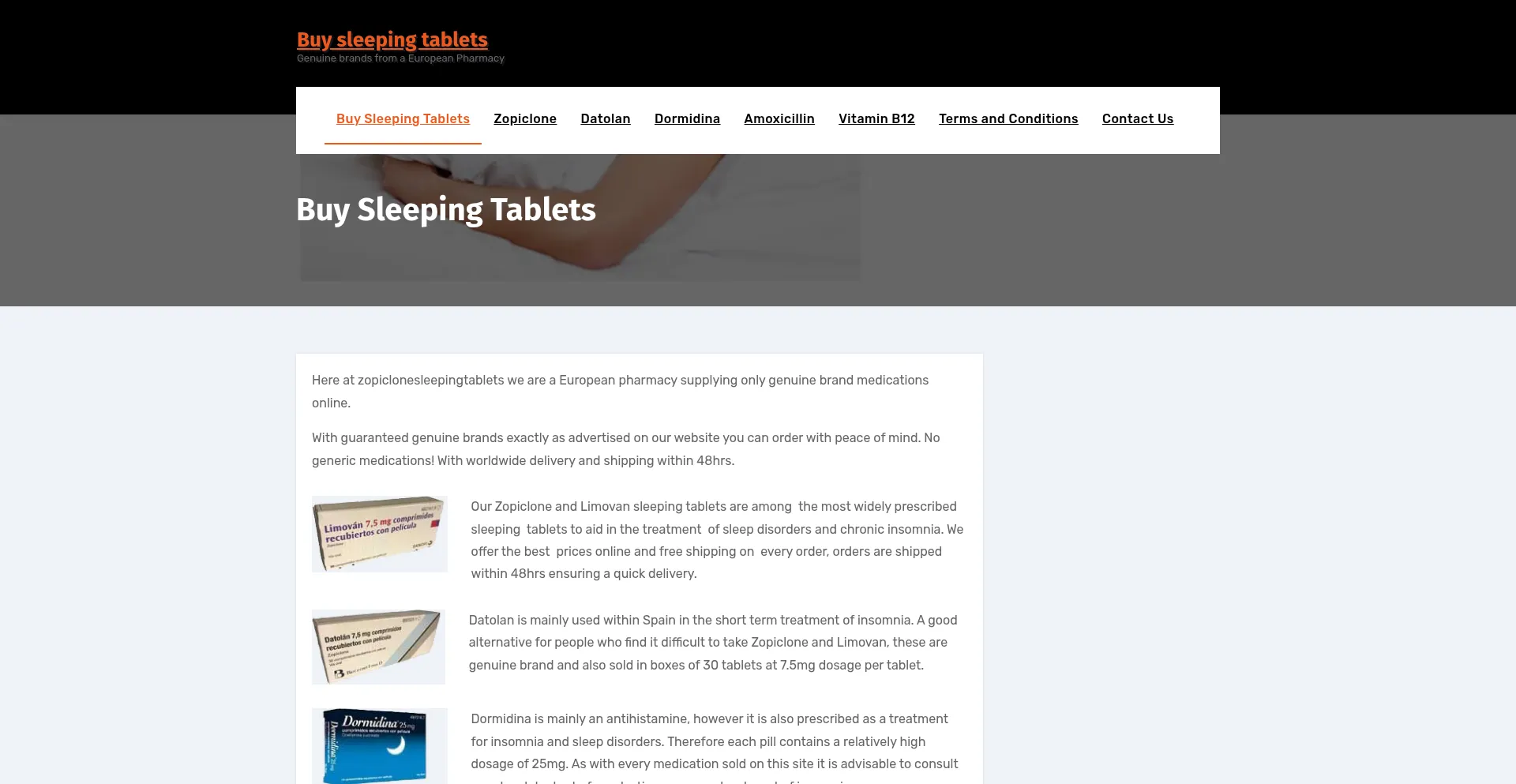 Website screenshot of Zopiclonesleepingtablets.com