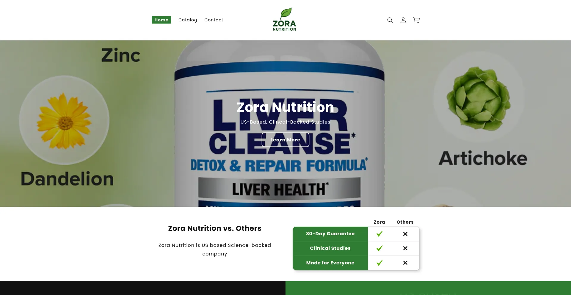 Website screenshot of Zoranutrition.com