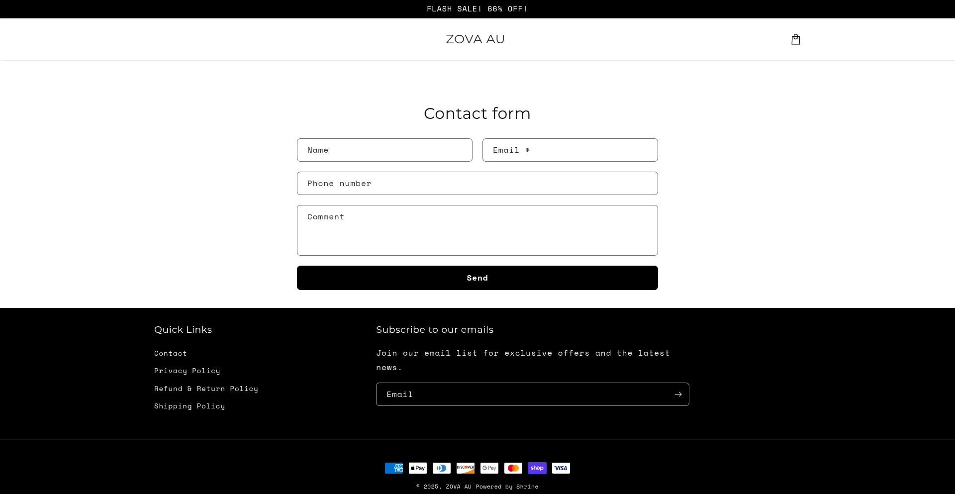 Website screenshot of Zova-au.store