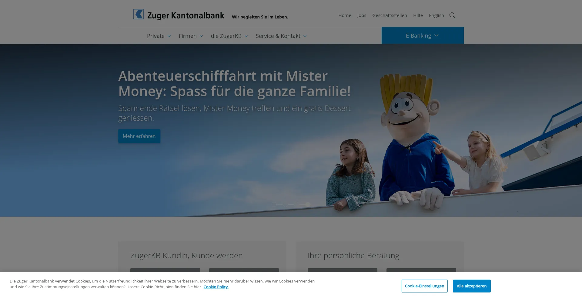 Website screenshot of Zugerkantonalbank.online
