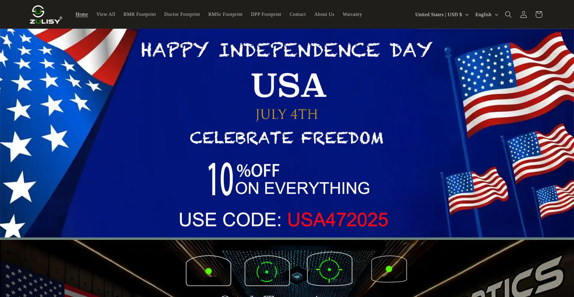 Website screenshot of Zulisyoptics.com
