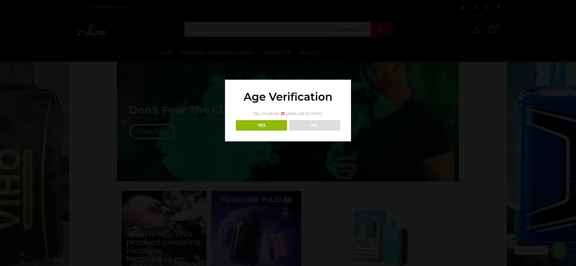 Website screenshot of Zvape.com