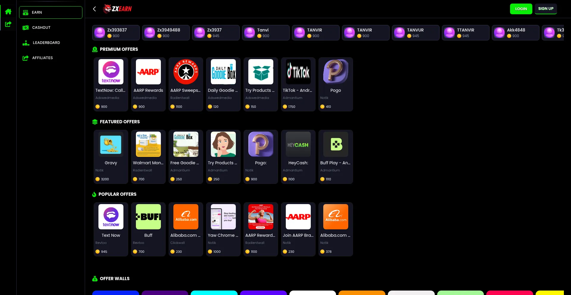 Website screenshot of Zxearn.com