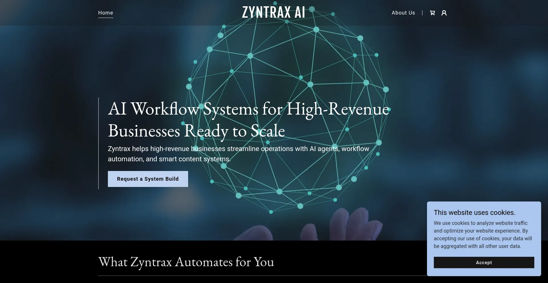 Website screenshot of Zyntrax.org