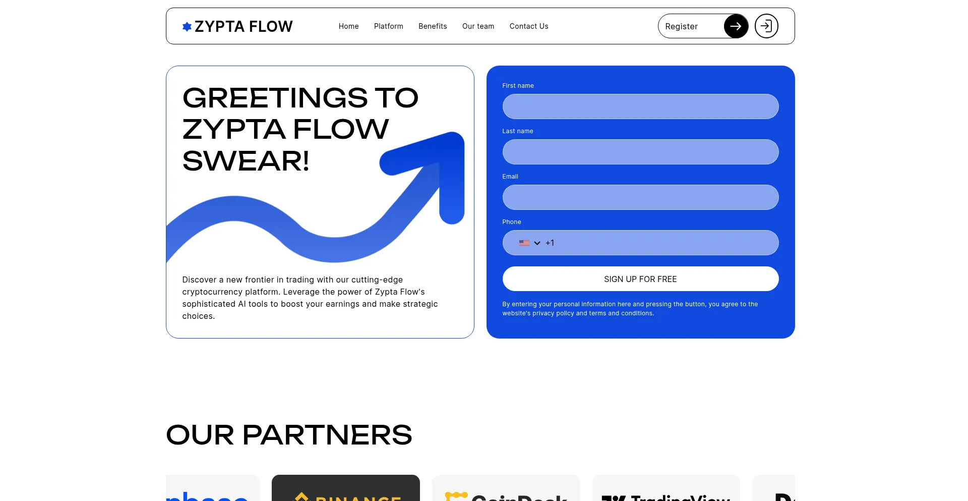 Website screenshot of Zypta-flow.com